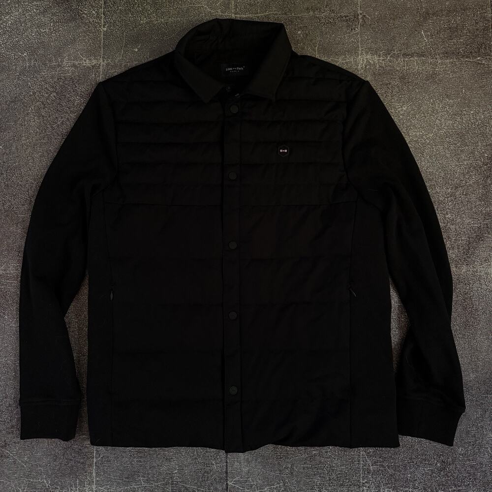 Mens Eden Park Paris Black Insulated Hybrid Shirt Jacket Blouson Sweatshirt Sz L